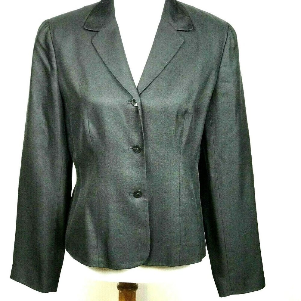 Ann Taylor Silk Blazer Black Three Button Lined